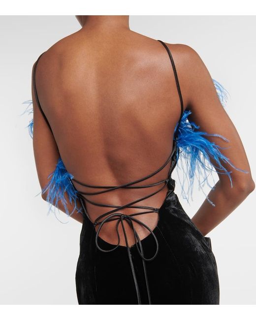 Rasario Blue Feather-Trimmed Gown