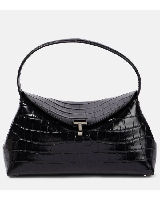 Totême  Black T-Lock Croc-Effect Leather Clutch