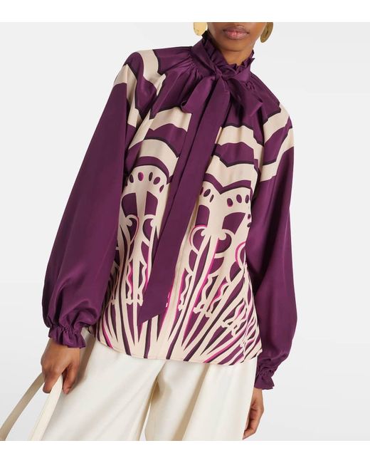 LaDoubleJ Purple Cerere Printed Silk Blouse