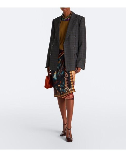 Dries Van Noten Black Printed Silk Wrap Skirt