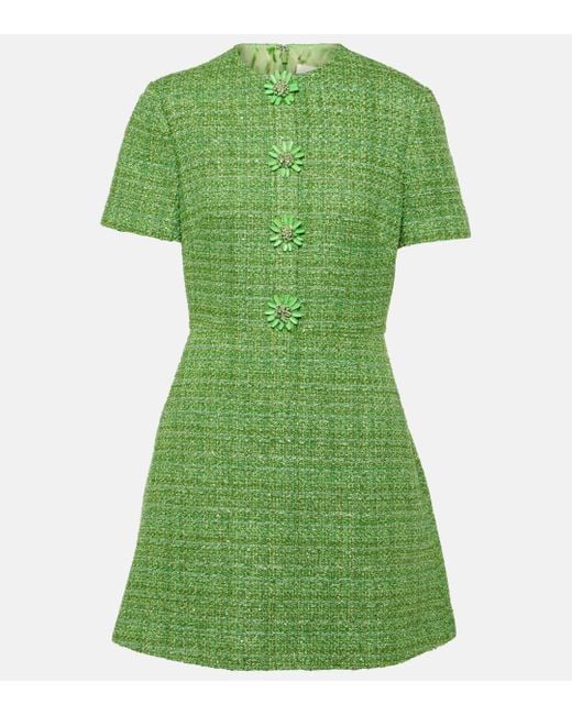 Valentino Green Embellished Tweed Minidress