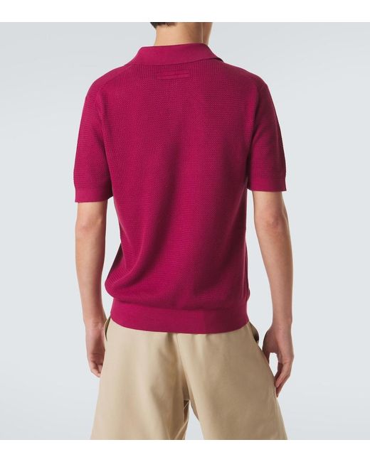 Zegna Red Knitted Cotton Polo Shirt for men