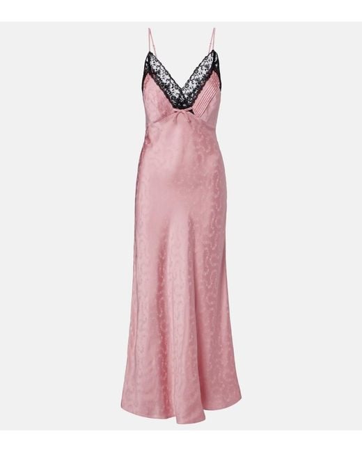 Rixo Pink Alberta Floral Satin Jacquard Midi Dress