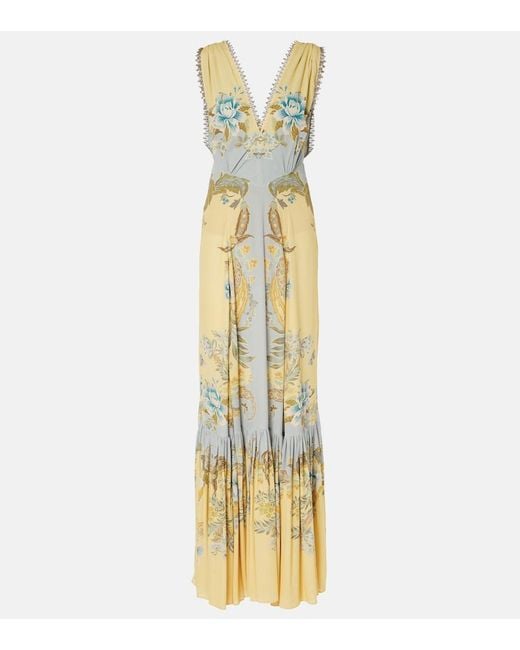 Etro Metallic Floral Crepe De Chine Maxi Dress