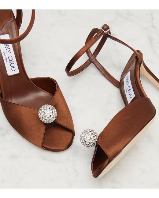 Jimmy Choo Brown Sacora 85 Satin Peep-Toe Sandals