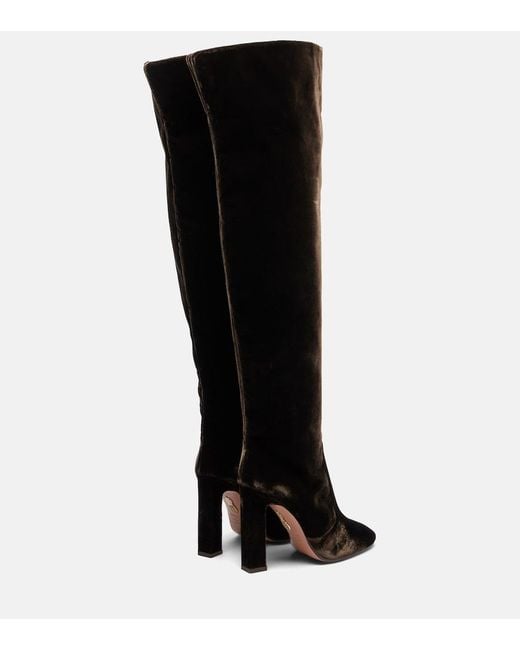 Aquazzura Black Joplin 105 Velvet Knee-High Boots