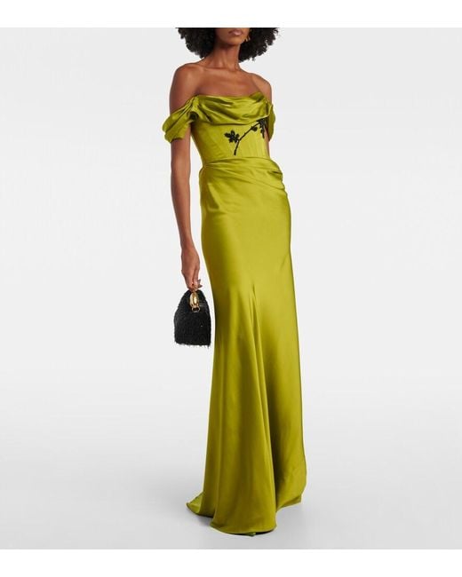 Clio Peppiatt Green Paloma Embellished Satin Corset Gown