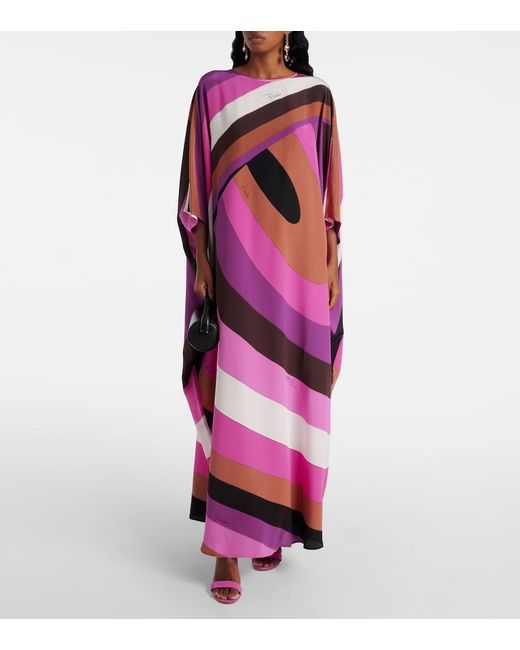 Emilio Pucci Pink Silk Printed Tie-Front Kaftan