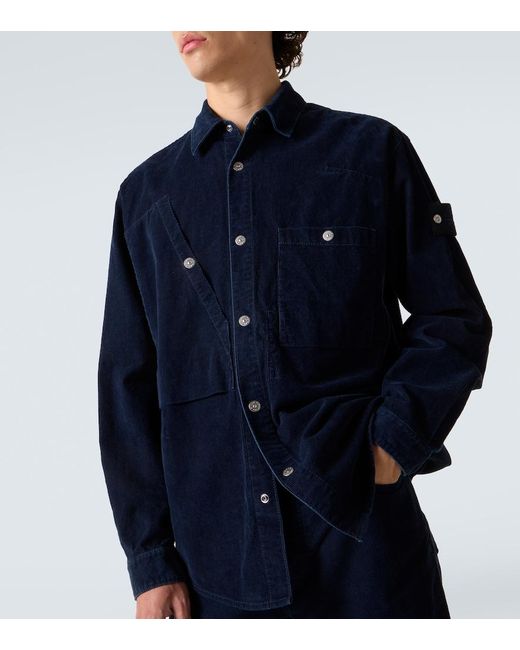 Stone Island Blue Compass Cotton-Blend Corduroy Overshirt for men