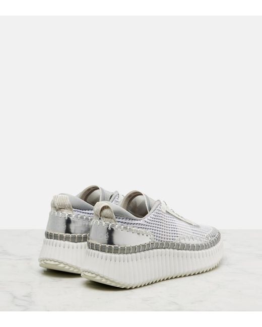 Chloé White Nama Metallic-Effect Platform Sneakers