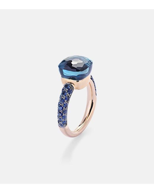 Pomellato Blue Nudo 18Kt Rose And Ring With Topaz