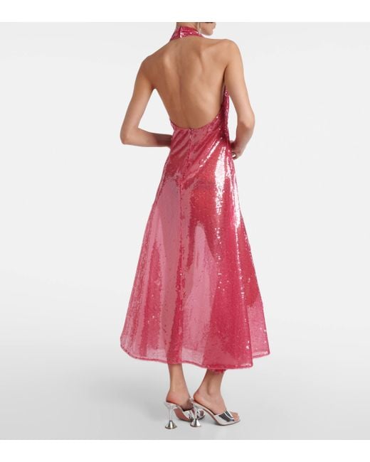 Rodarte Pink Floral-applique Sequined Midi Dress