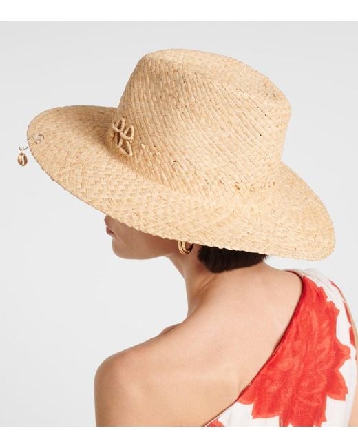 Ruslan Baginskiy White Logo Faux Pearl-Embellished Straw Fedora