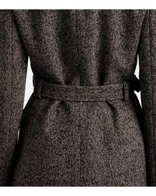Chloé Black Belted Herringbone Wool-Blend Coat
