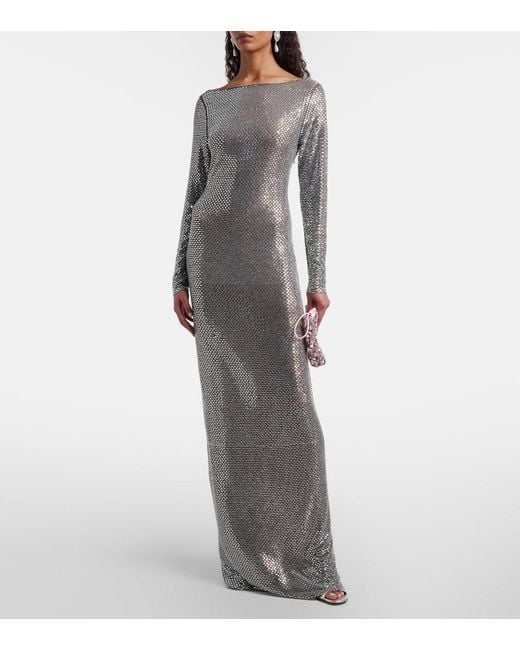 Self-Portrait Gray Embellished Maxi Dress
