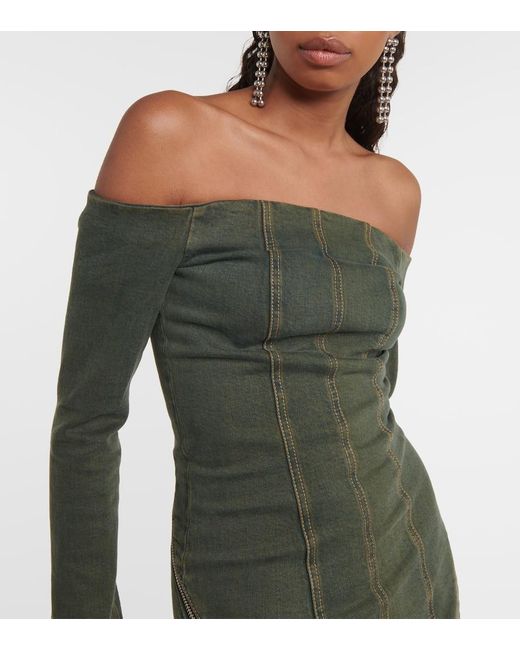 Blumarine Green Off-Shoulder Denim Minidress