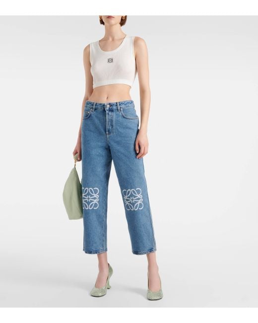 Loewe Blue Anagram Mid-Rise Cropped Straight Jeans