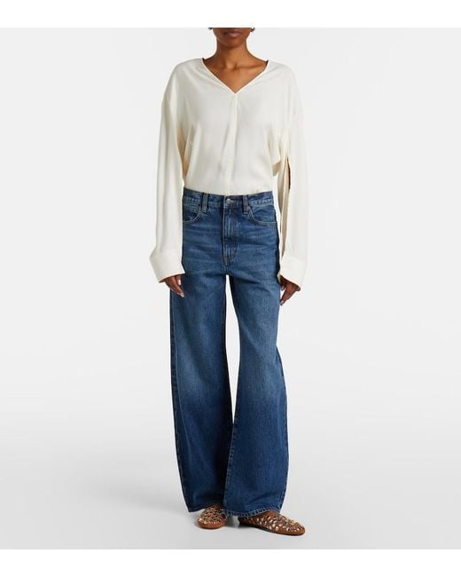 FRAME Blue The Bow Barrel-Leg Jeans