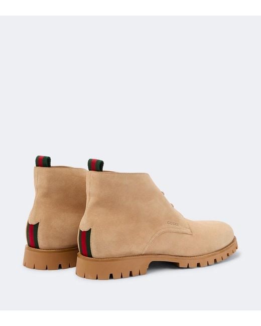 Gucci Natural Web Stripe Suede Desert Boots for men