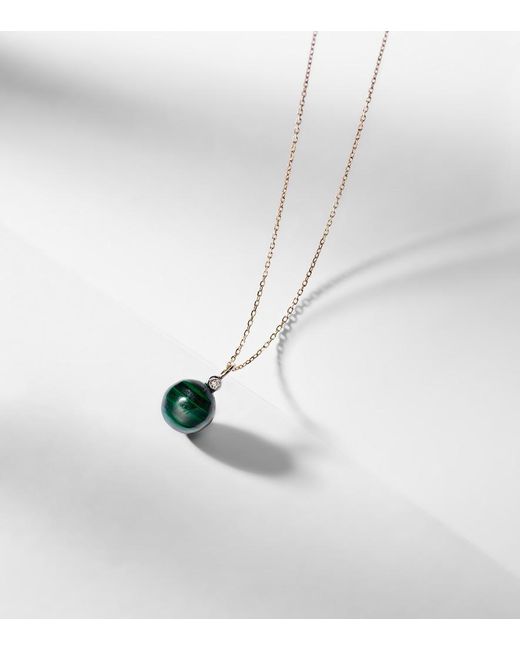 Mateo White 14Kt Dot Necklace With Malachite And Diamond