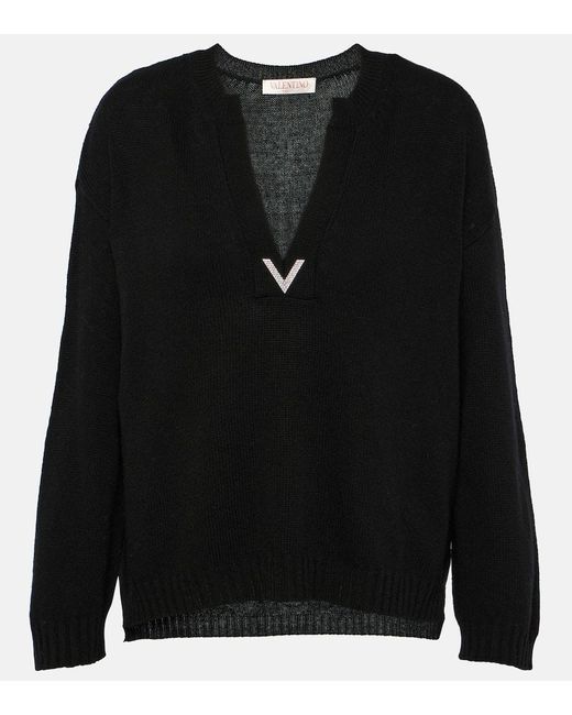 Pullover in lana vergine con logo di Valentino in Black
