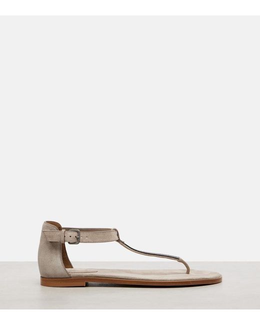 Brunello Cucinelli Brown Monili Suede Slides