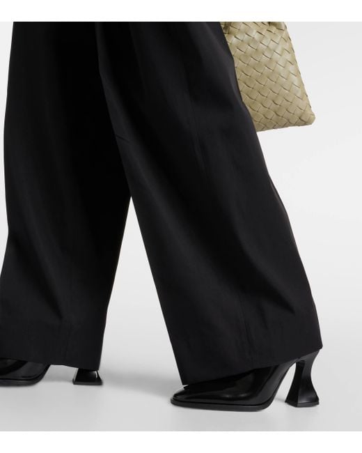 Bottega Veneta Black Mid-rise Cotton And Silk Wide-leg Pants