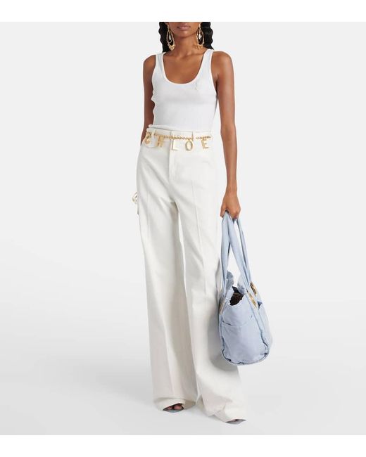 Chloé White High-Rise-Schlaghose Aus Baumwoll-Canvas