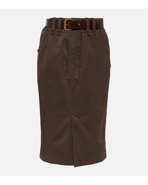 Saint Laurent Brown Cotton Pencil Skirt