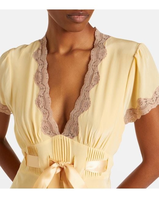 Rixo Metallic Marlice Lace-Trimmed Silk Maxi Dress