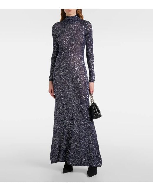 Balenciaga Blue Sequin Rollneck Maxi Dress