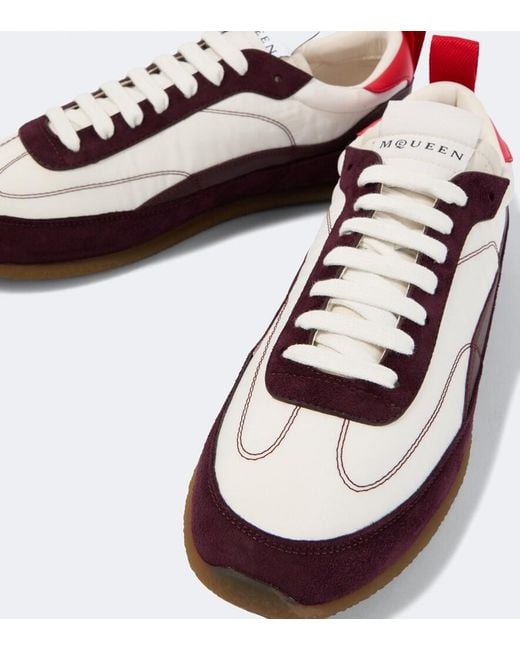 McQueen Red Ec1 Suede-Trimmed Leather Sneakers for men