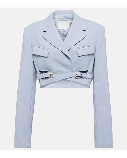 Dion Lee Blue Cropped Wool-Blend Blazer