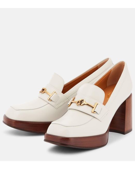Tod's White Double T Loafer Leather Pumps