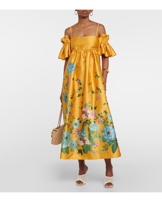 ALÉMAIS Dana Floral-print Midi Dress in Yellow | Lyst