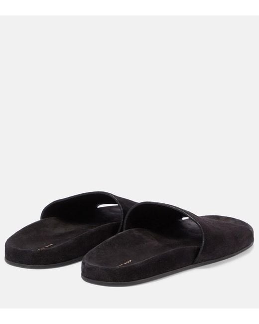 The Row Black Hugh Suede Slides