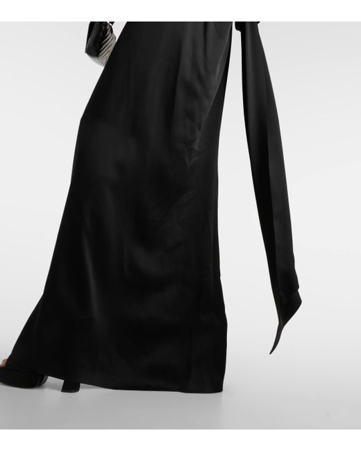 Saint Laurent Black Draped Satin Crepe Gown