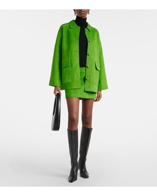 Staud Green Crest Suede Miniskirt