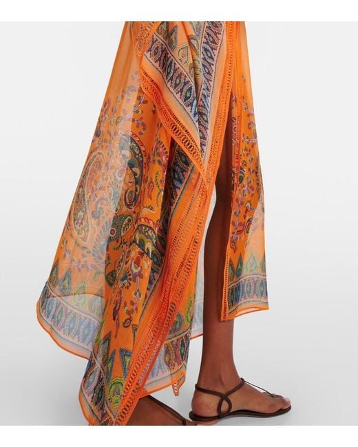 Etro Orange Embroidered Semi-Sheer Beach Cover-Up