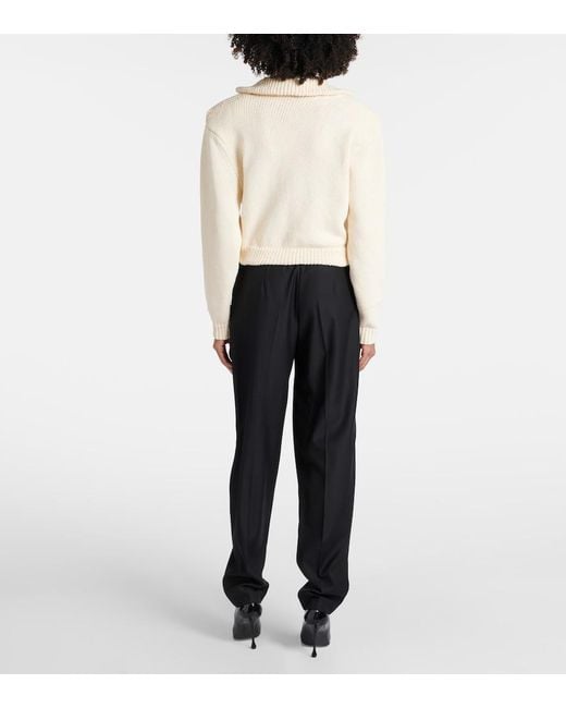 Magda Butrym White Cropped Cotton-Blend Polo Sweater