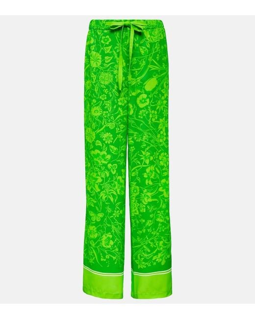 Gucci Green Floral Wide-leg Pants