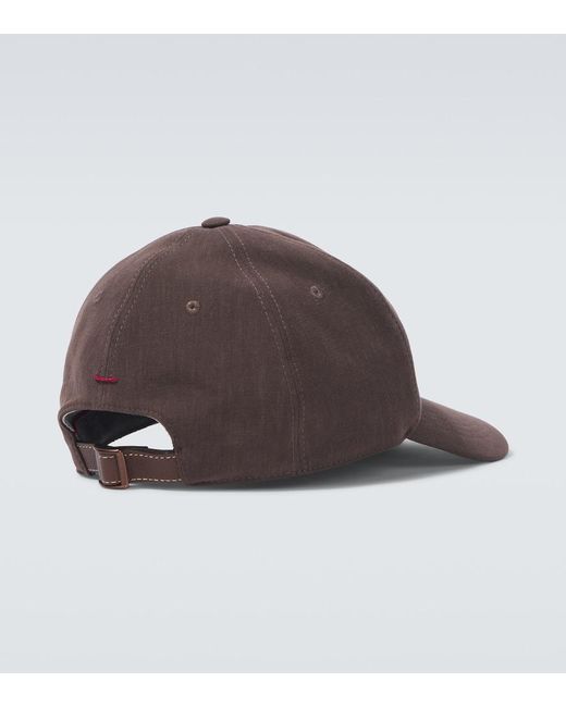 Brunello Cucinelli Baseballcap Aus Leinen Mit Leder in Brown für Herren
