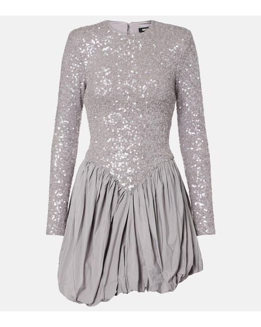 ROTATE BIRGER CHRISTENSEN Gray Sequined Asymmetric Minidress