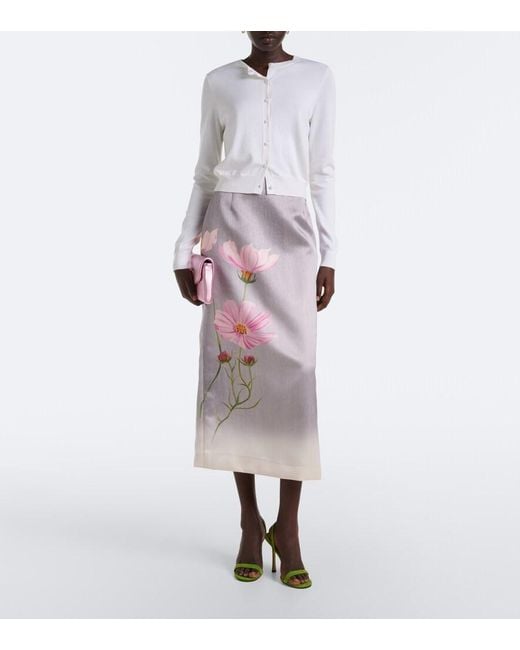 Oscar de la Renta Gray Floral Midi Skirt