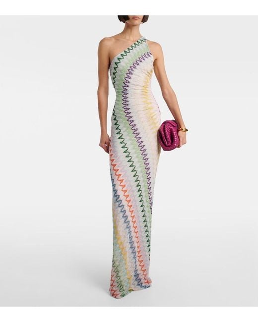 Missoni White One-Shoulder Lame Gown