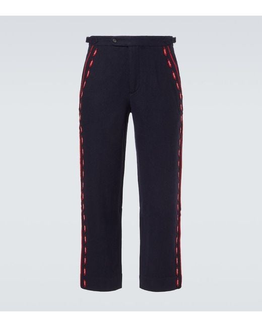 Bode Blue Carroll Embroidered Wool Straight Pants for men