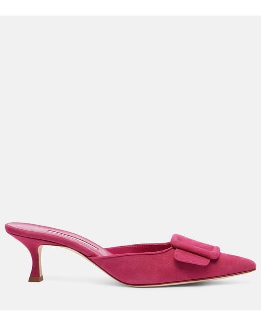 Manolo Blahnik Pink Maysale Suede Mules