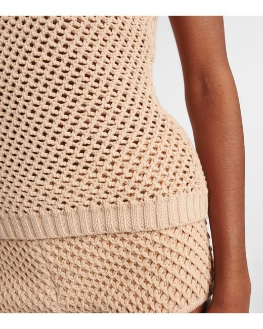 Elie Saab Natural Crochet Floral-Applique Cotton-Blend Top