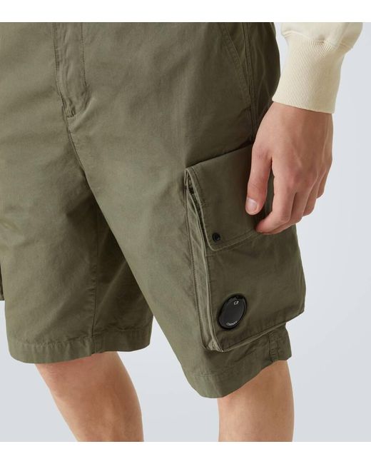 C P Company Green Cotton Gabardine Cargo Shorts for men