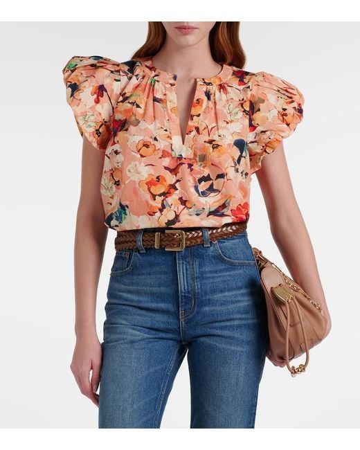 Ulla Johnson Orange Floral Cotton Top